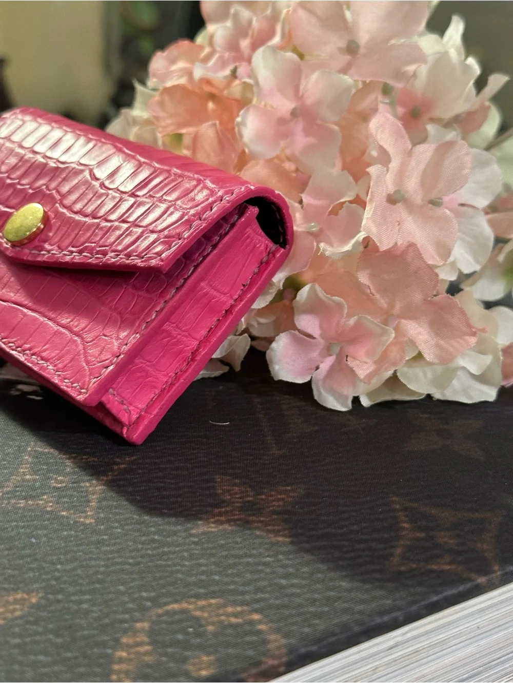Genuine Pink American Alligator & Leather Card Case/ Playing Card Case